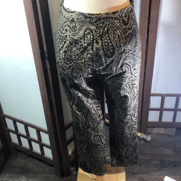 Lauren Ralph Lauren Black Brown Paisley Cotton Flat Front Straight Leg Pants/8P - Picture 7 of 8